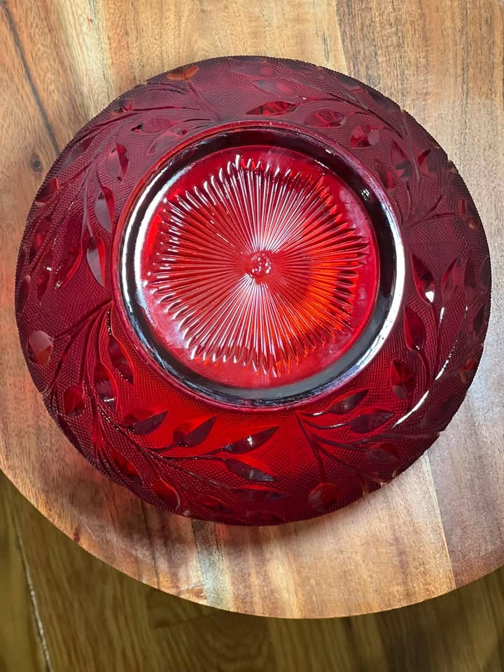 Vintage Ruby Red Pressed Glass Rose Bowl - photo 5