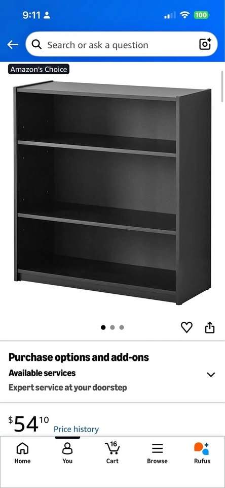 Black 3-Shelf Bookcase