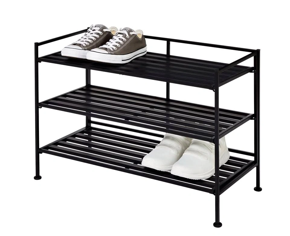 Stackable Perspective 3-Tier Shoe Rack, Black