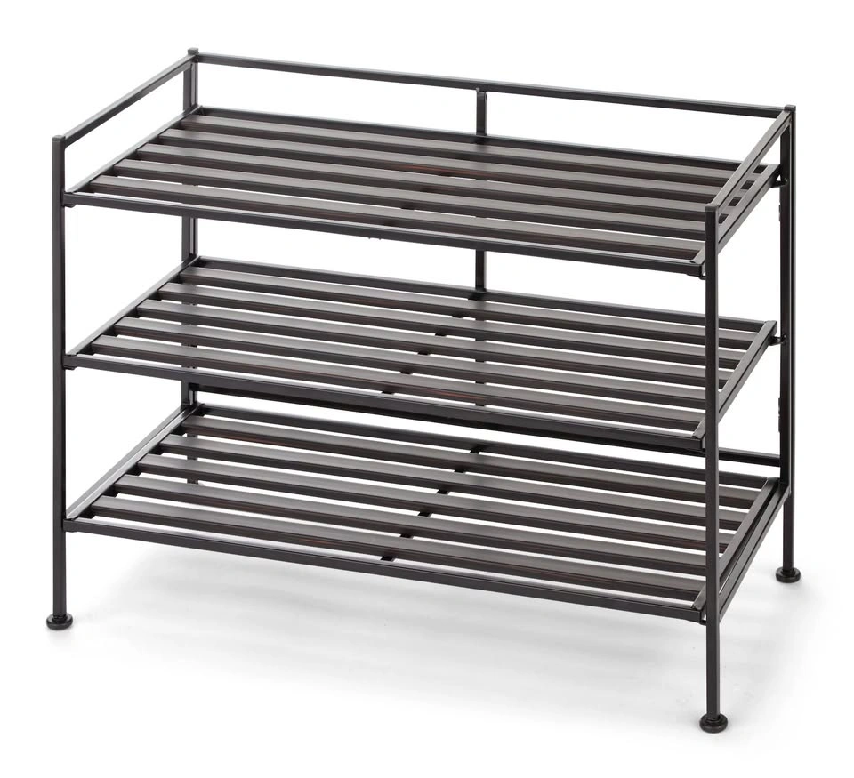 Stackable Perspective 3-Tier Shoe Rack, Black - photo 2