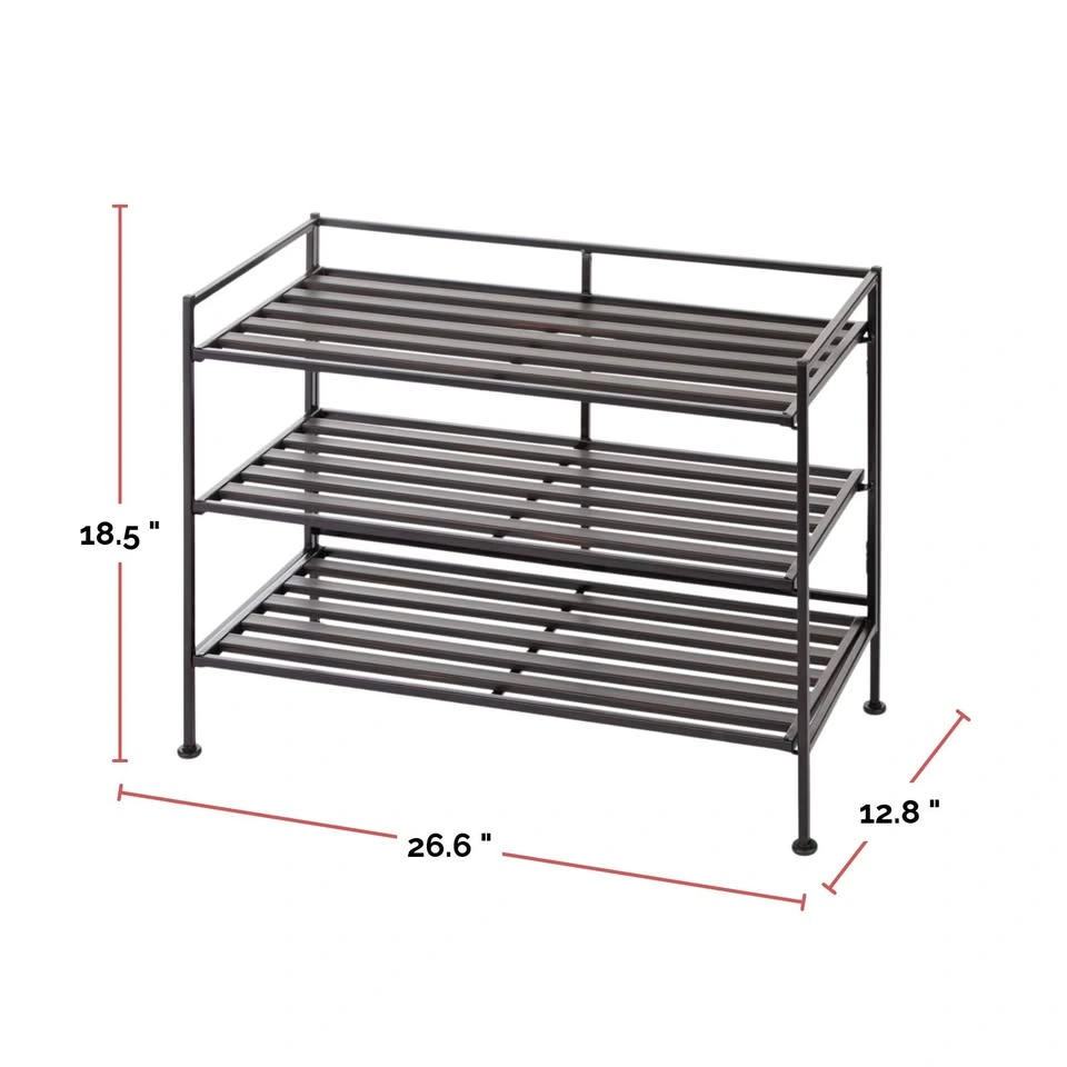 Stackable Perspective 3-Tier Shoe Rack, Black - photo 3