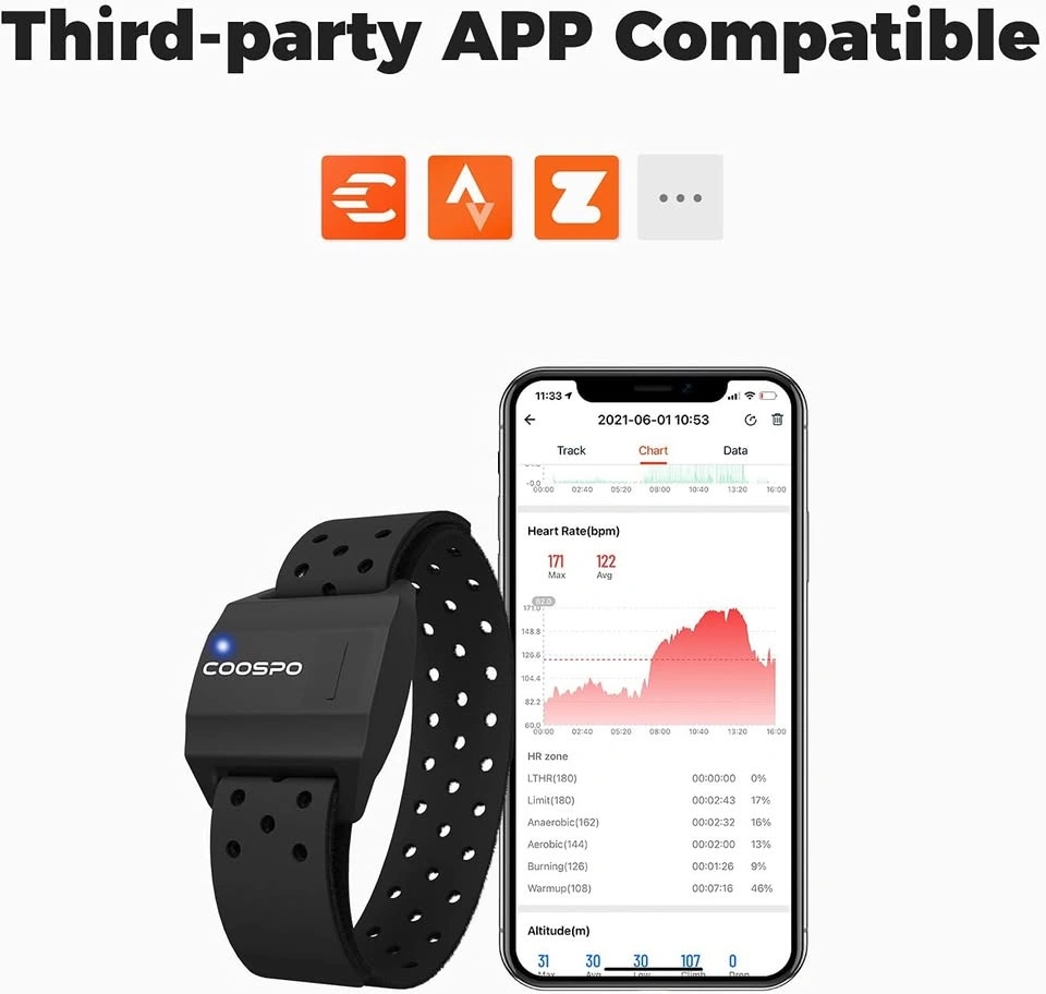 COOSPO Armband Heart Rate Monitor, Bluetooth ANT+ HR Optical Sen - photo 4