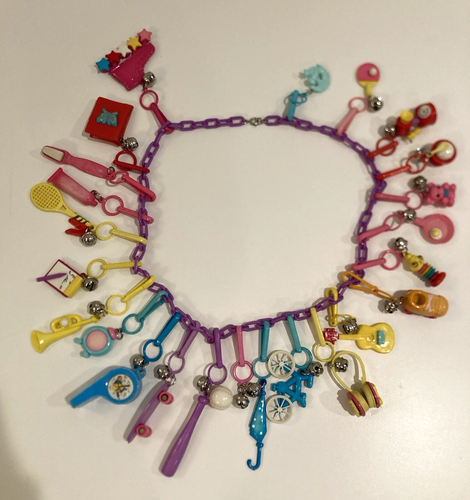 Vintage Retro 1980's Plastic Bell Clip On Charm Necklace