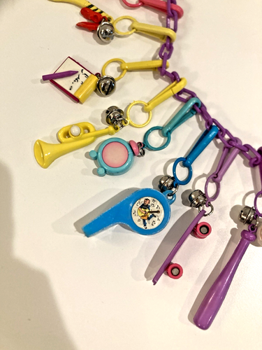 Vintage Retro 1980's Plastic Bell Clip On Charm Necklace - photo 3