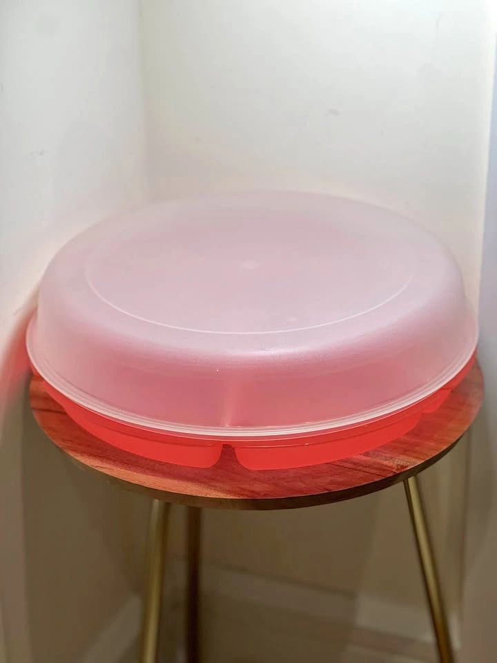 Vintage Tupperware Serving Center Set with Lid - Red & Frosted C