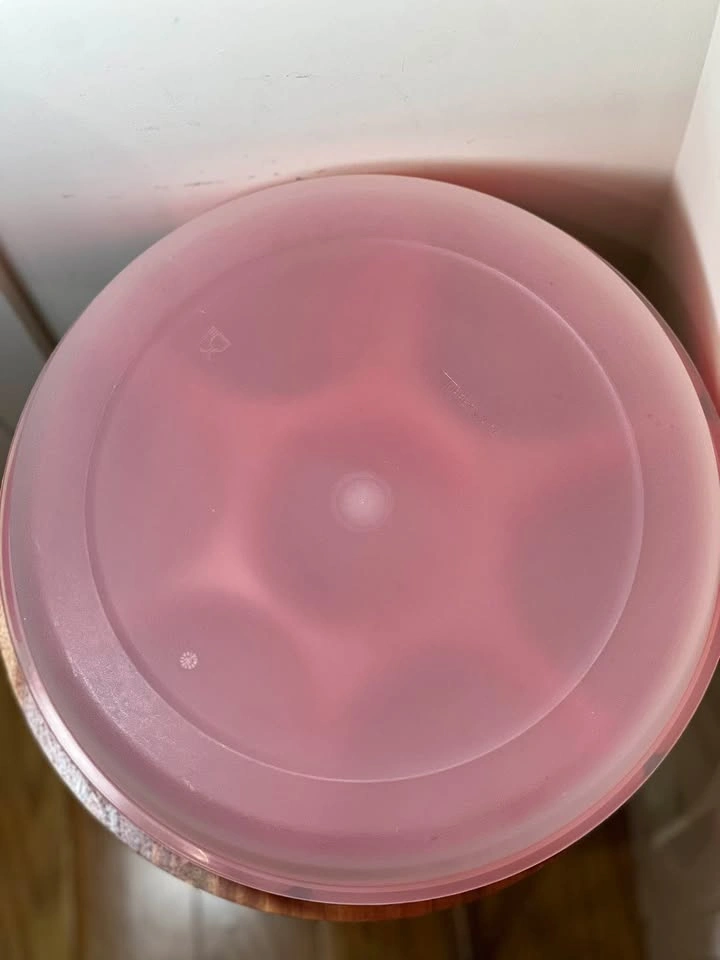 Vintage Tupperware Serving Center Set with Lid - Red & Frosted C - photo 3