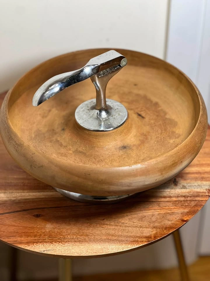 Vintage Mid-Century Modern Hellerware Wood & Chrome Nut Bowl - photo 2