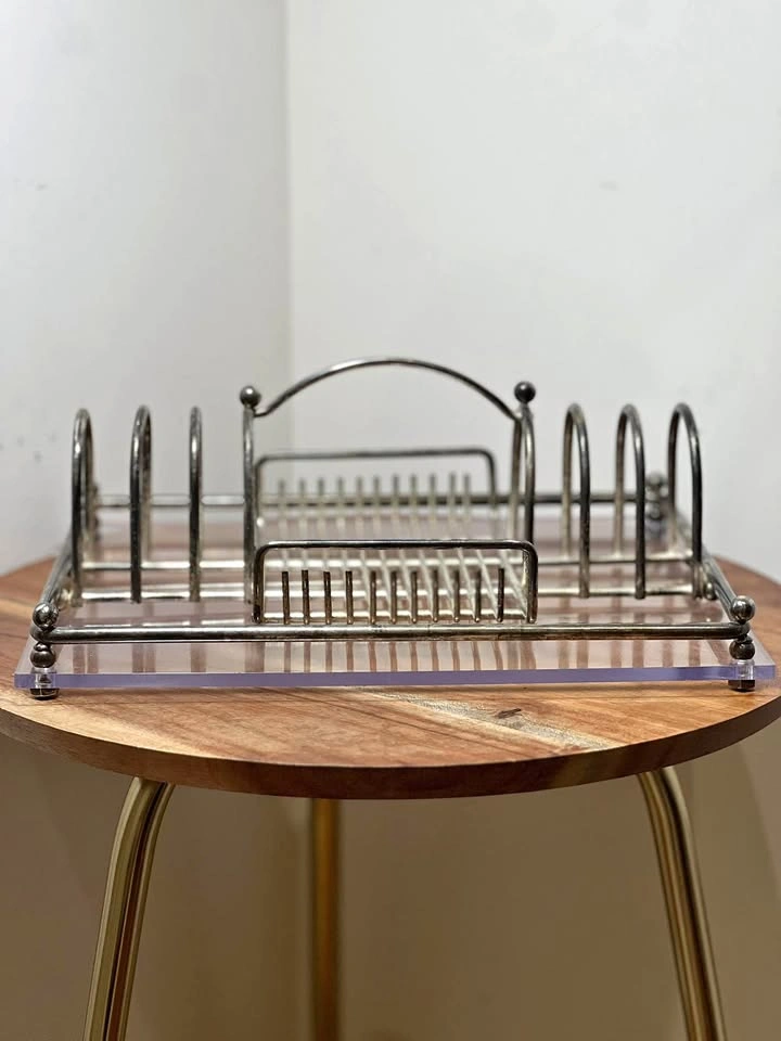 MCM Vintage Lucite & Chrome Buffet Caddy / Utensil Organizer