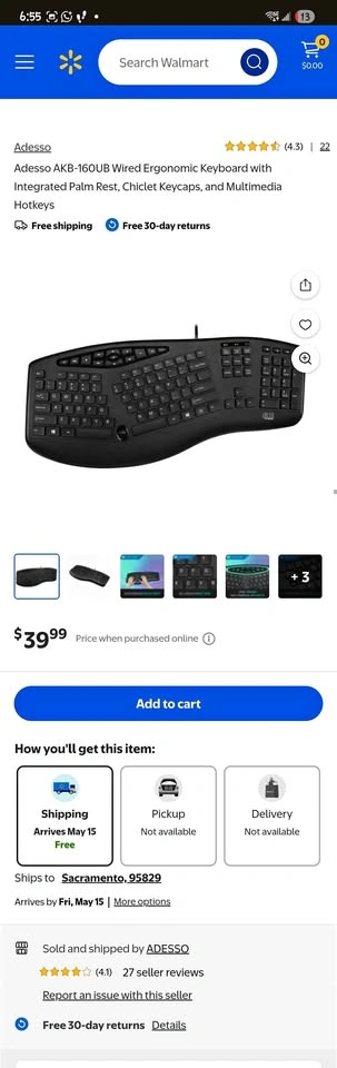 Brand New Adesso Ergonomic Wired Keyboard
