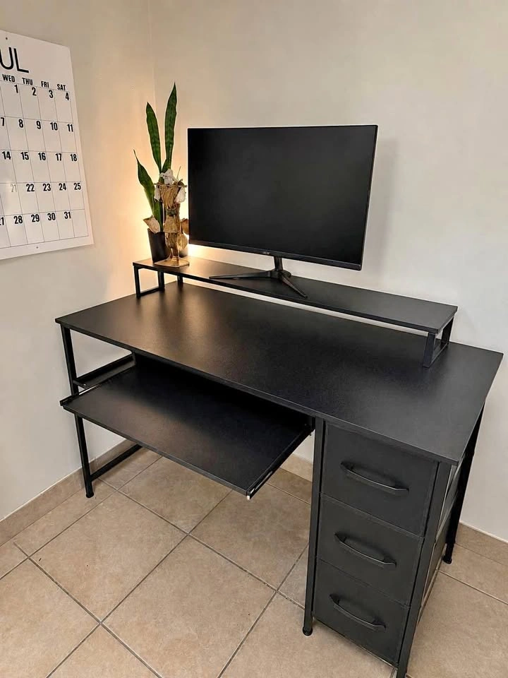 Modern Black Computer Desk with 3 Drawers