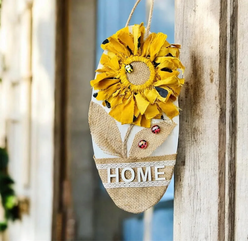 Handmade Rustic Sunflower “HOME” Door Hanger 🌻 - photo 3