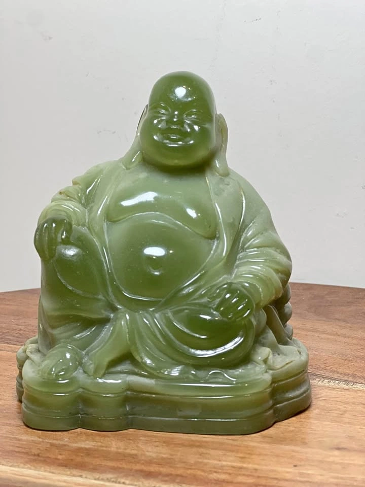 Vintage Faux Jade Laughing Buddha Figurine