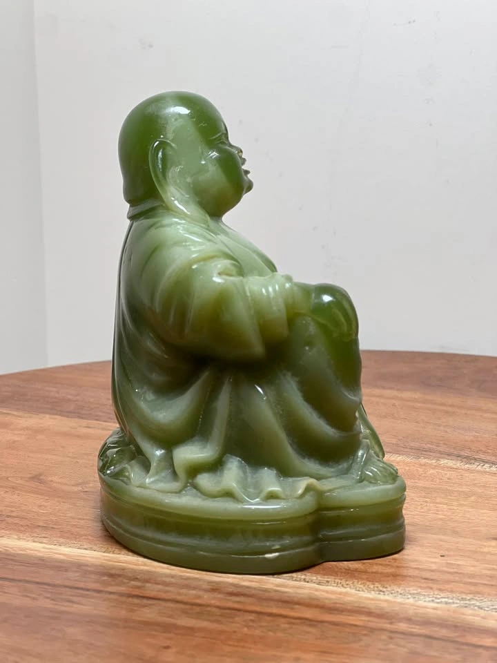 Vintage Faux Jade Laughing Buddha Figurine - photo 2