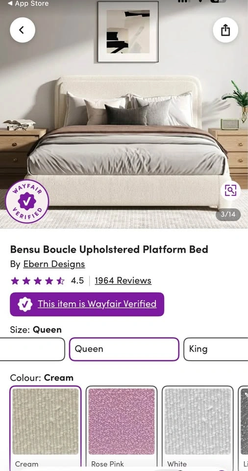 Bensu Boucle Upholstered Platform Bed — Queen — Cream - photo 2