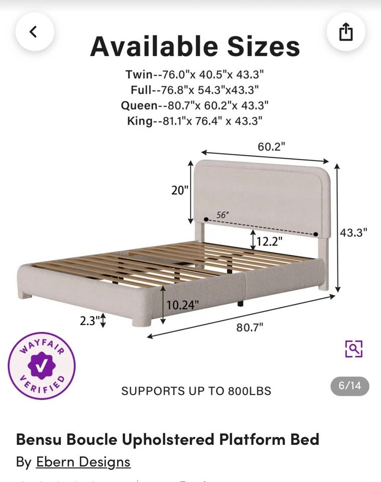 Bensu Boucle Upholstered Platform Bed — Queen — Cream - photo 3