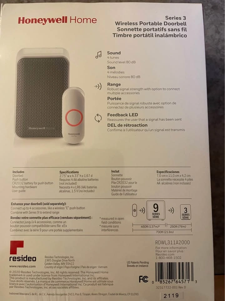 Brand New Sealed Box - Honeywell Portable Wireless Doorbell - photo 2