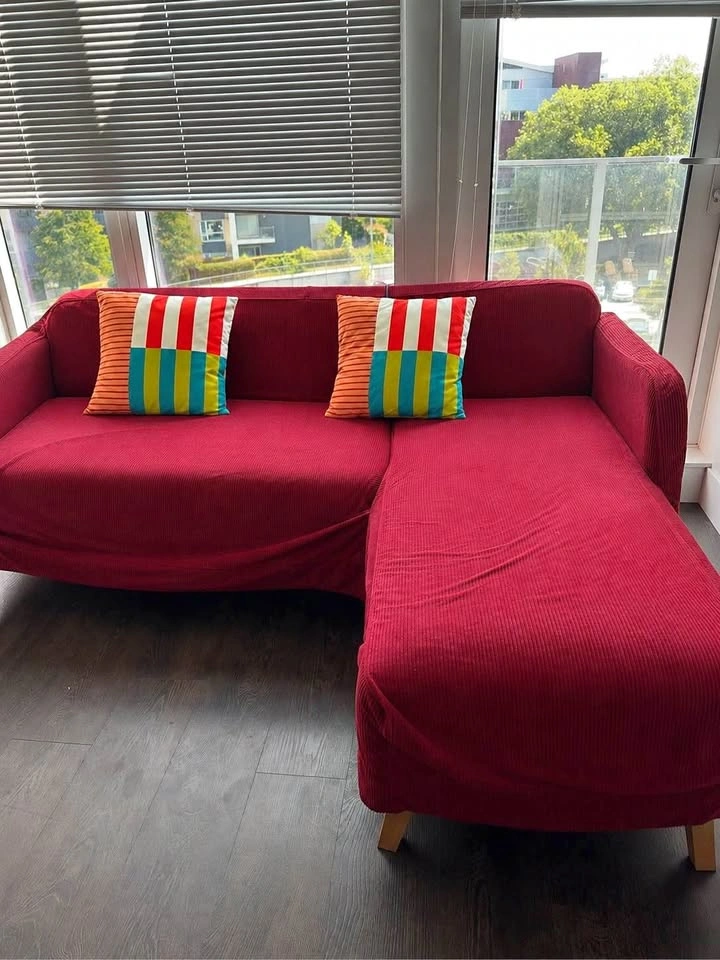 IKEA LINANÄS Sofa with Chaise + Custom Velvet Cover