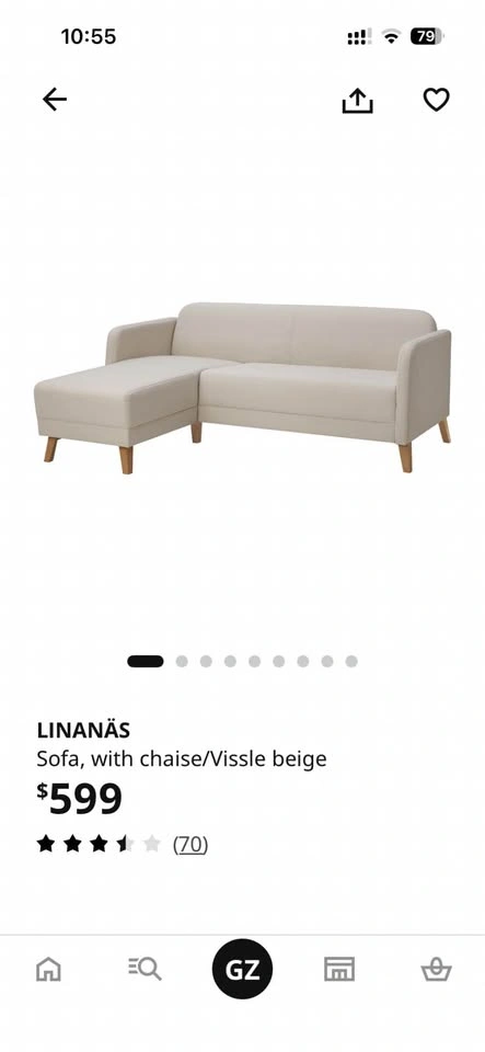 IKEA LINANÄS Sofa with Chaise + Custom Velvet Cover - photo 2