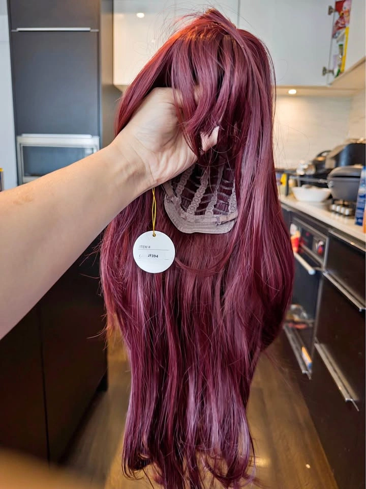 Long Burgundy Wine Red Wig
