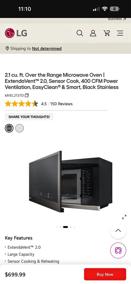 LG Smart Over-the-Range Microwave 2.1 Cu. Ft. (MVEL2137F)