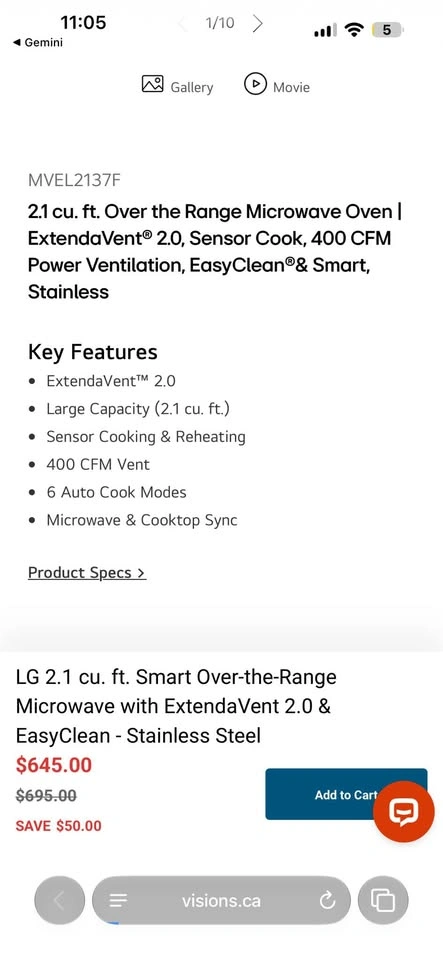 LG Smart Over-the-Range Microwave 2.1 Cu. Ft. (MVEL2137F) - photo 2
