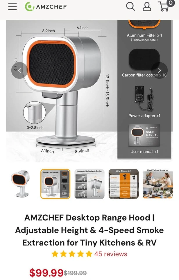 AMZCHEF Portable Desktop Range Hood (Model: ZM7001) - New - photo 2