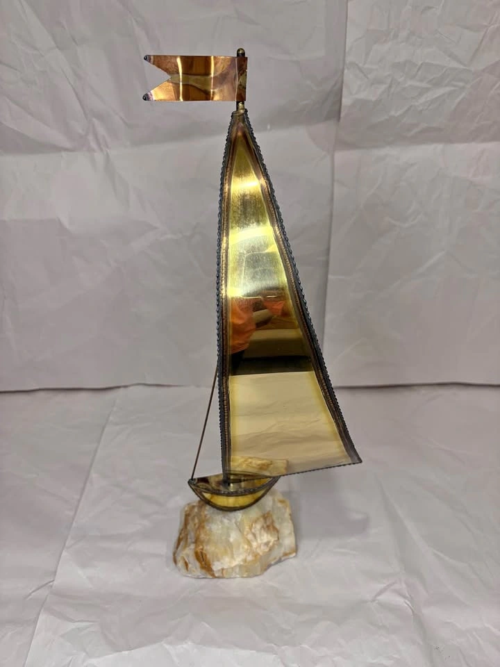 Vintage John DeMott Brass and Copper Sailboat Sculpture