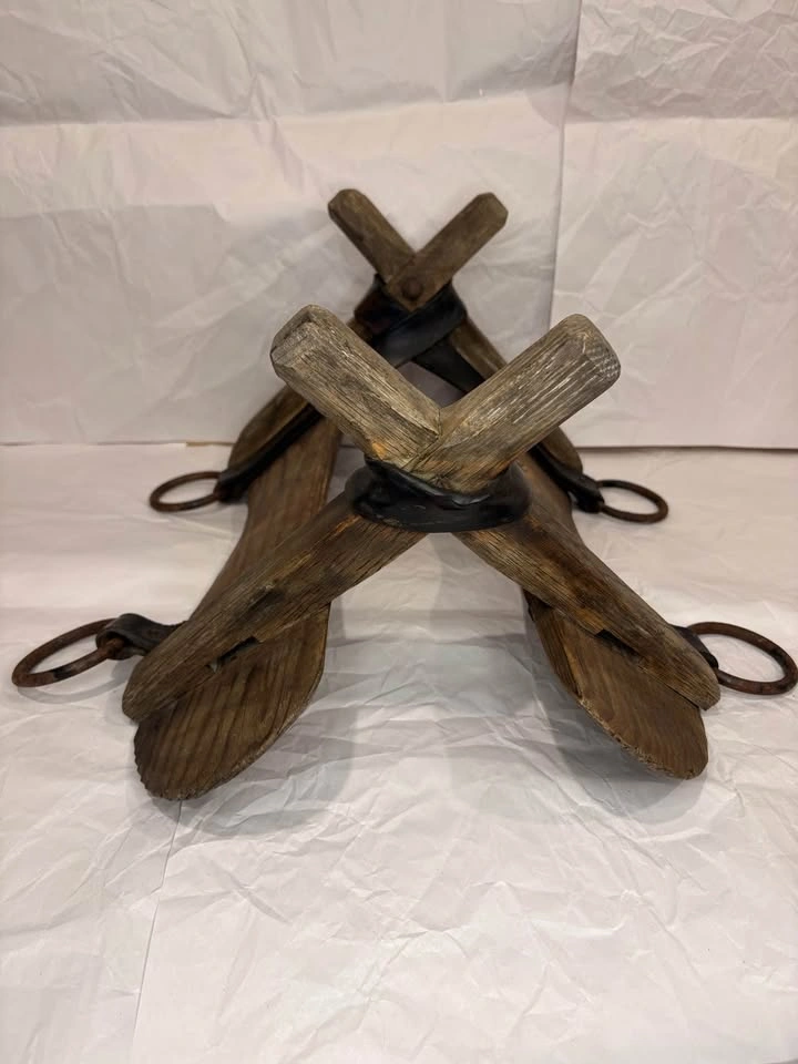 Antique Sawbuck Pack Saddle Crosstree Pair Wood Iron Leather - photo 2
