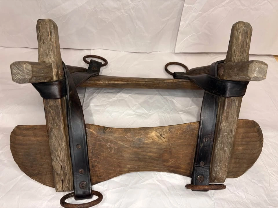 Antique Sawbuck Pack Saddle Crosstree Pair Wood Iron Leather - photo 3