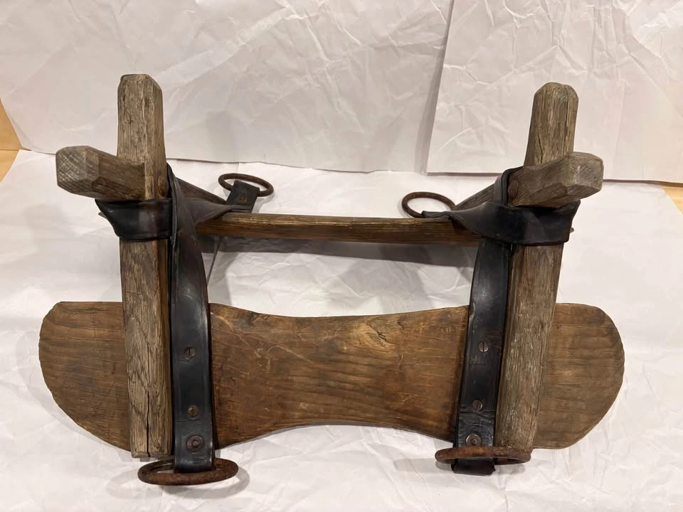 Antique Sawbuck Pack Saddle Crosstree Pair Wood Iron Leather - photo 4