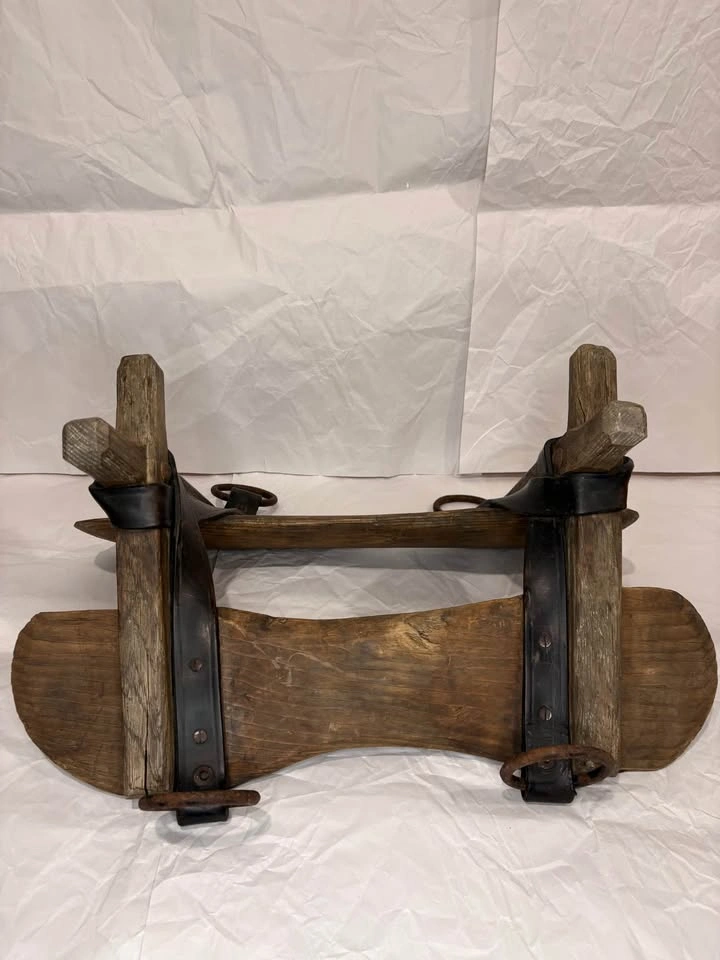Antique Sawbuck Pack Saddle Crosstree Pair Wood Iron Leather - photo 5