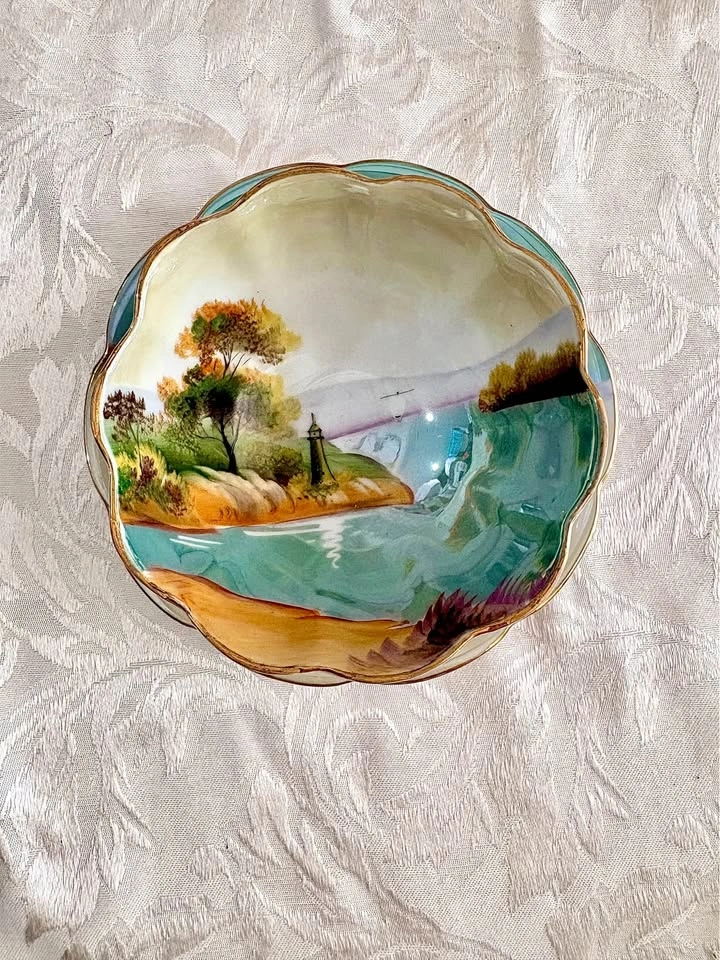 Antique Noritake Hand-Painted Porcelain Bowl and Saucer Set - photo 4