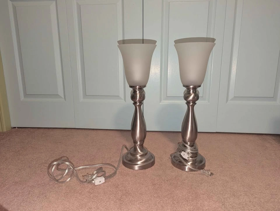 Brushed Nickel Uplight Table Lamp with Frosted Glass Shade - Set - photo 2