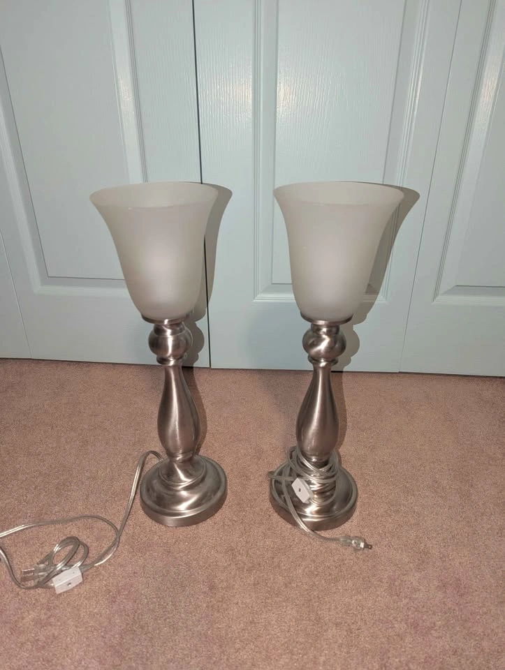 Brushed Nickel Uplight Table Lamp with Frosted Glass Shade - Set - photo 3