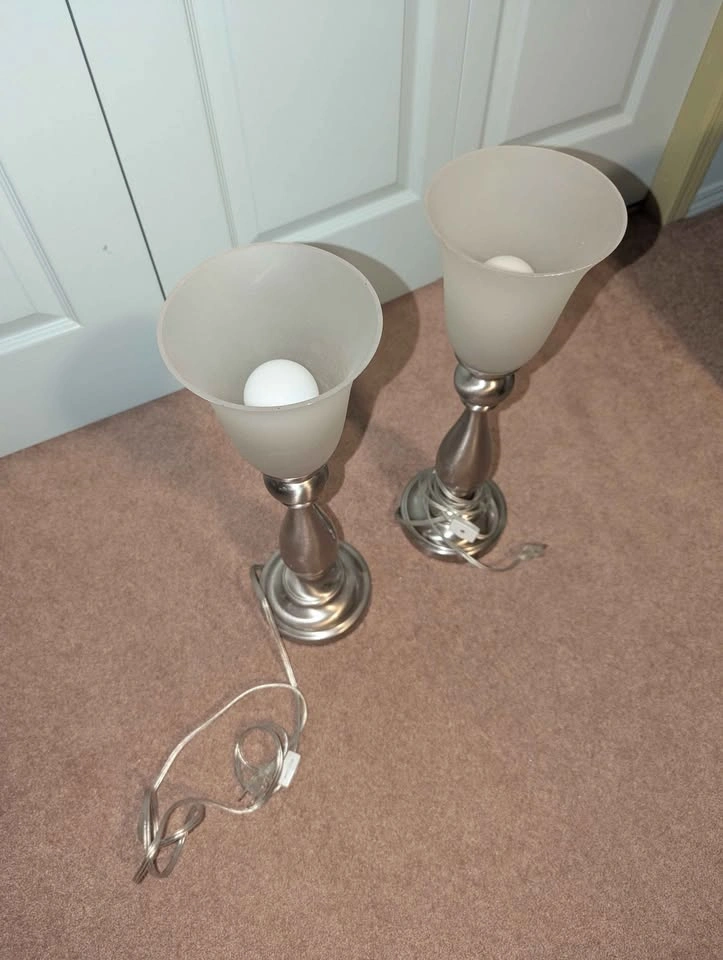 Brushed Nickel Uplight Table Lamp with Frosted Glass Shade - Set - photo 4