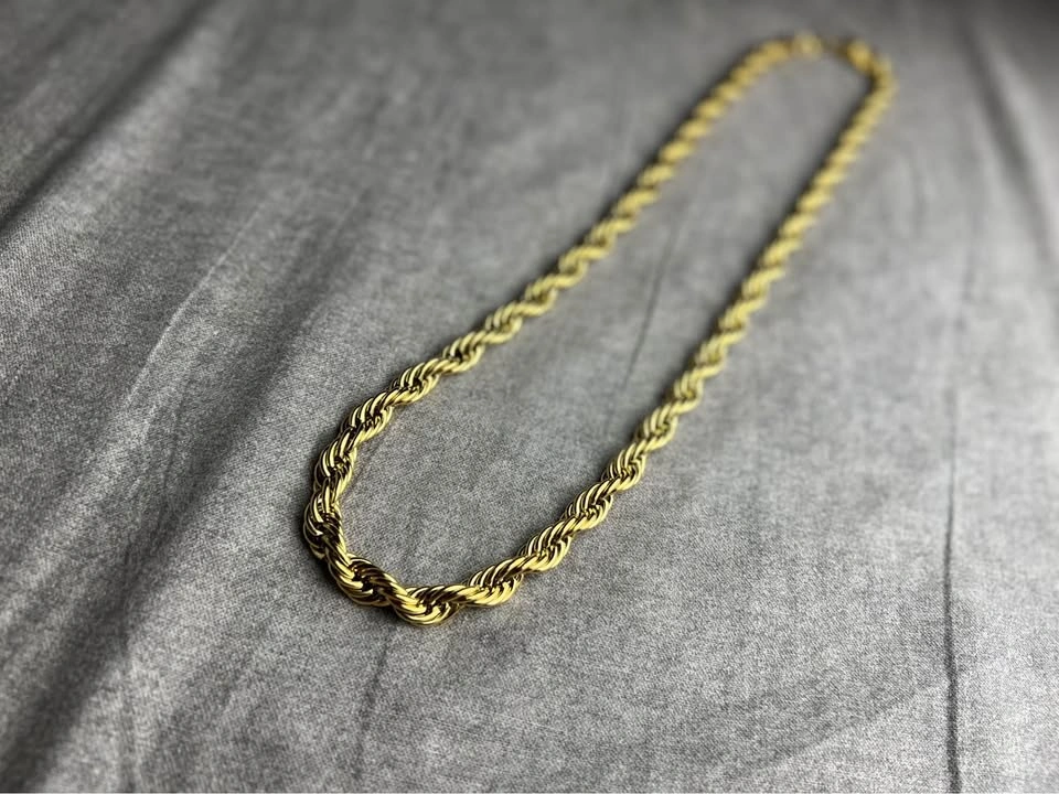 18K Gold Plated 10mm Rope Necklace (Stainless Steel) - photo 2
