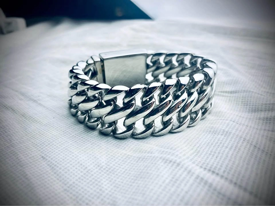 Lg Silver Loop Chain Link Bracelet 100% Solid Stainless Steel