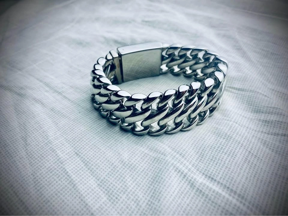 Lg Silver Loop Chain Link Bracelet 100% Solid Stainless Steel - photo 2