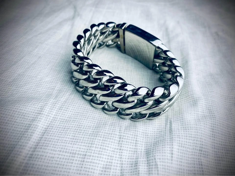 Lg Silver Loop Chain Link Bracelet 100% Solid Stainless Steel - photo 3