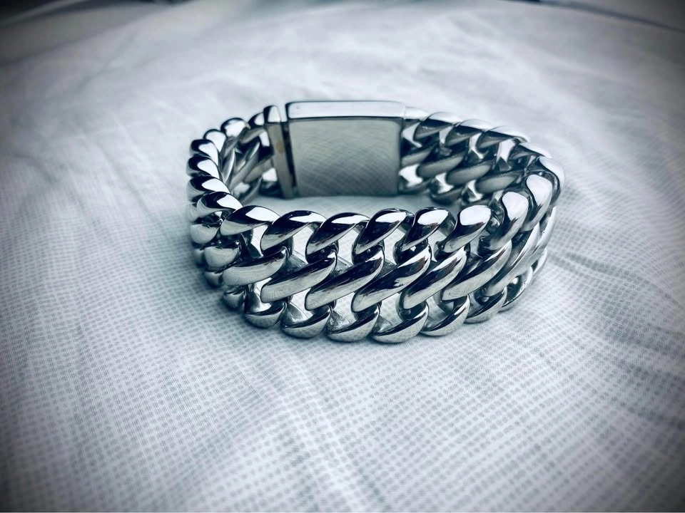 Lg Silver Loop Chain Link Bracelet 100% Solid Stainless Steel - photo 4