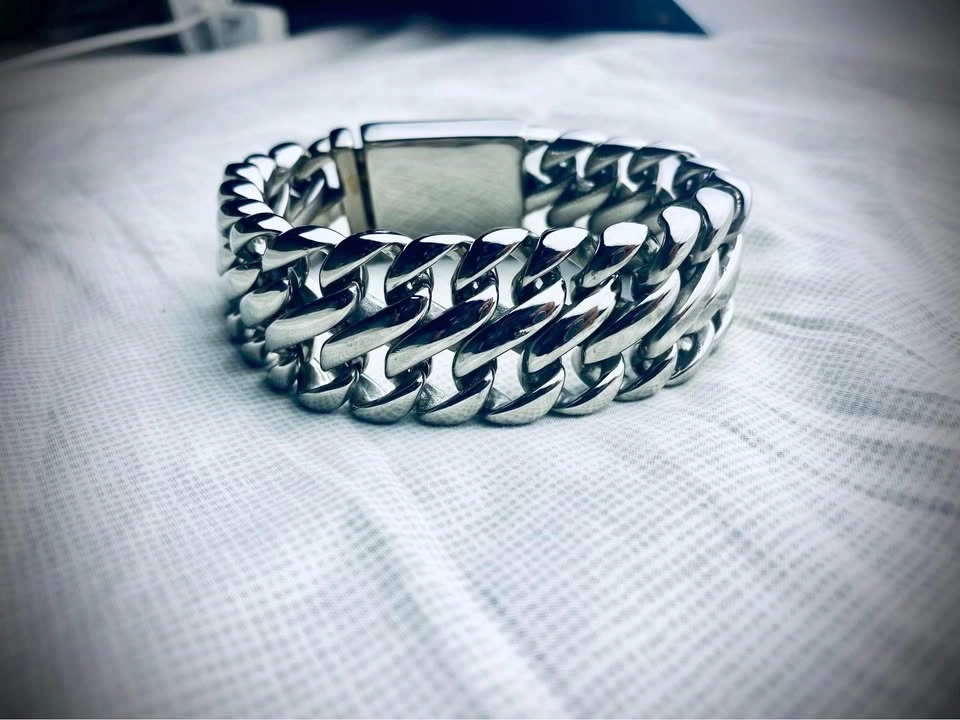 Lg Silver Loop Chain Link Bracelet 100% Solid Stainless Steel - photo 5