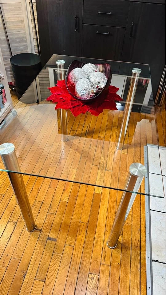 Glass Top Dining Table with Chrome Legs