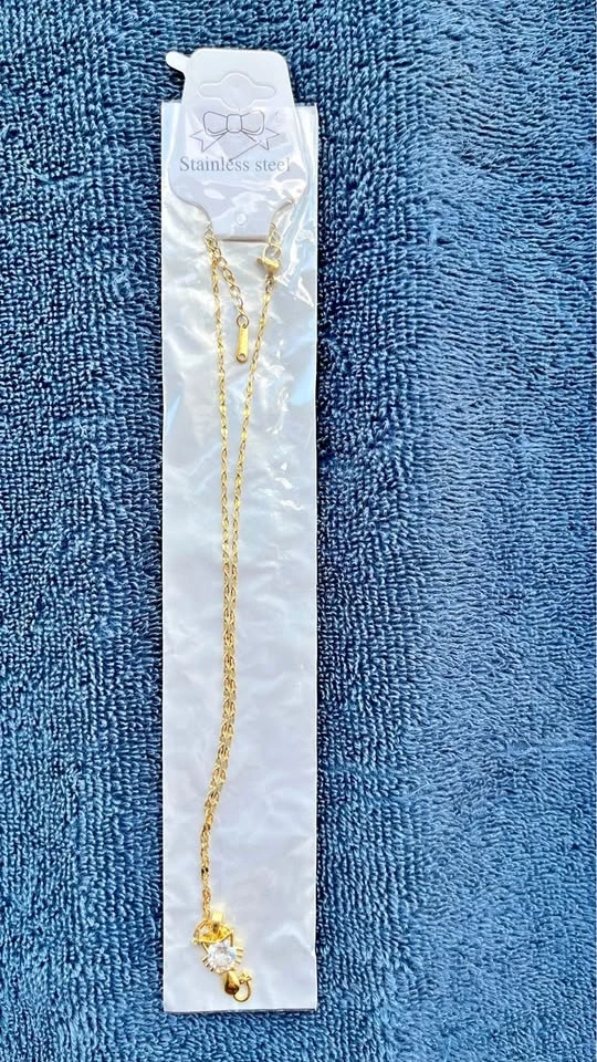 New Stainless Steel Gold Crystal Cat Necklace 🐱✨