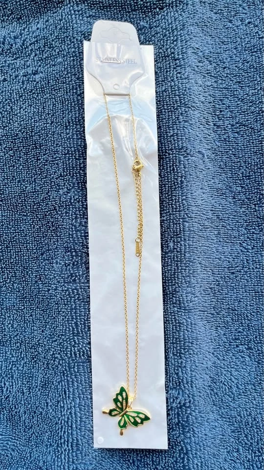 New Stainless Steel Gold Butterfly Necklaces (Green or Blue) - photo 2