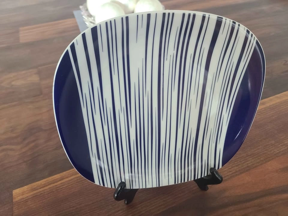 Vintage Blue and White Striped Square Porcelain Plate - photo 2