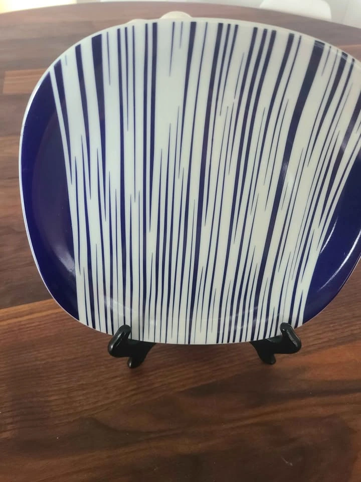 Vintage Blue and White Striped Square Porcelain Plate - photo 3