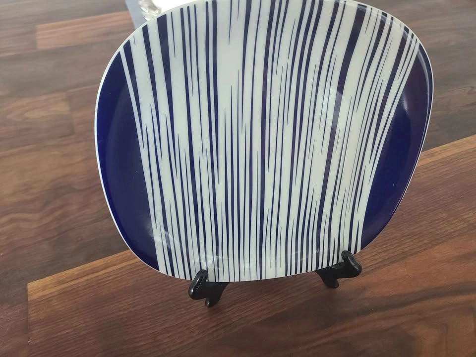 Vintage Blue and White Striped Square Porcelain Plate - photo 4