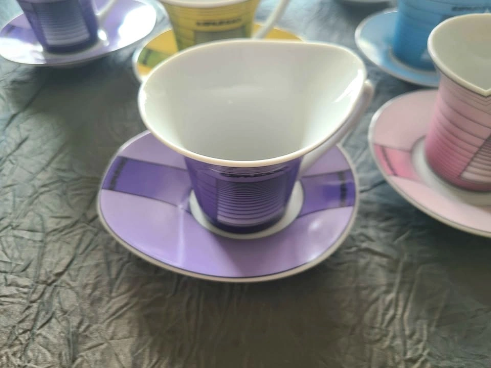 Set of 8 Colourful Modern Espresso Cups and Saucers - photo 2