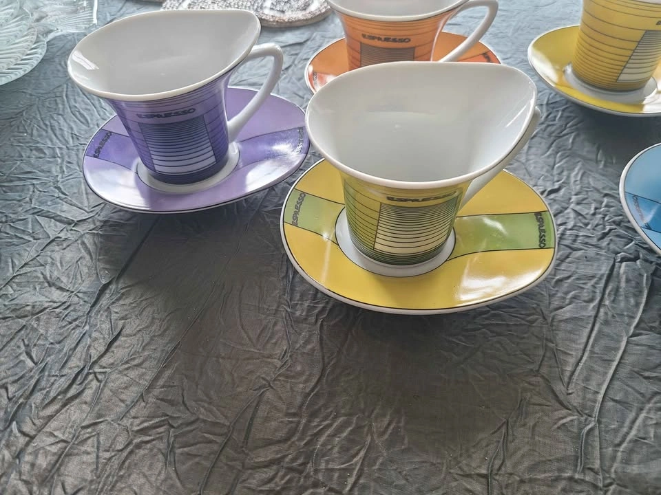 Set of 8 Colourful Modern Espresso Cups and Saucers - photo 3
