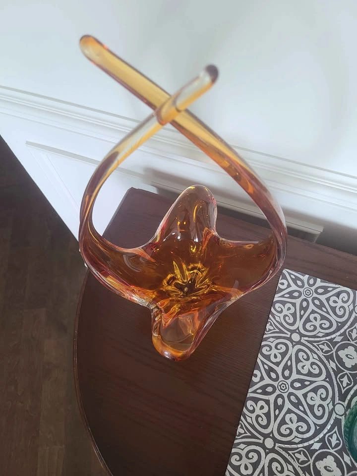 Mid-Century Modern Amber Art Glass Basket - photo 2
